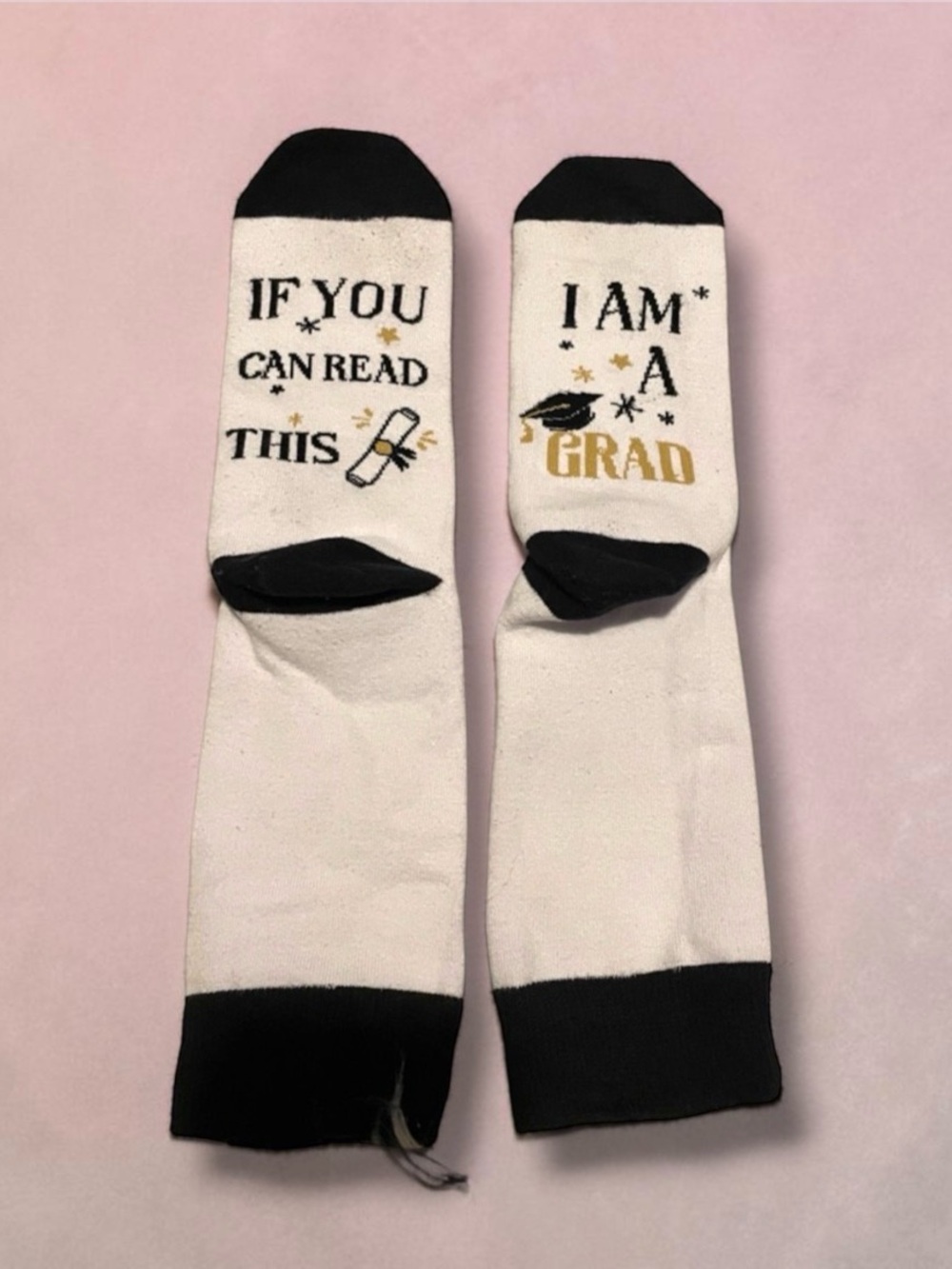 NWOT OS Women’s Graduation Novelty Crew Socks - White & Black